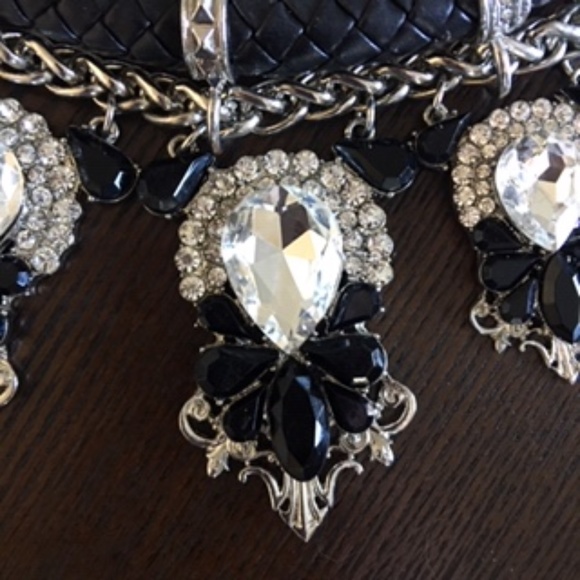 Black Leather Statement Necklace - Picture 2 of 3